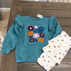 NWT Okie Dokie Floral 2 piece Kids Ruffled Sweatshirt and Pants